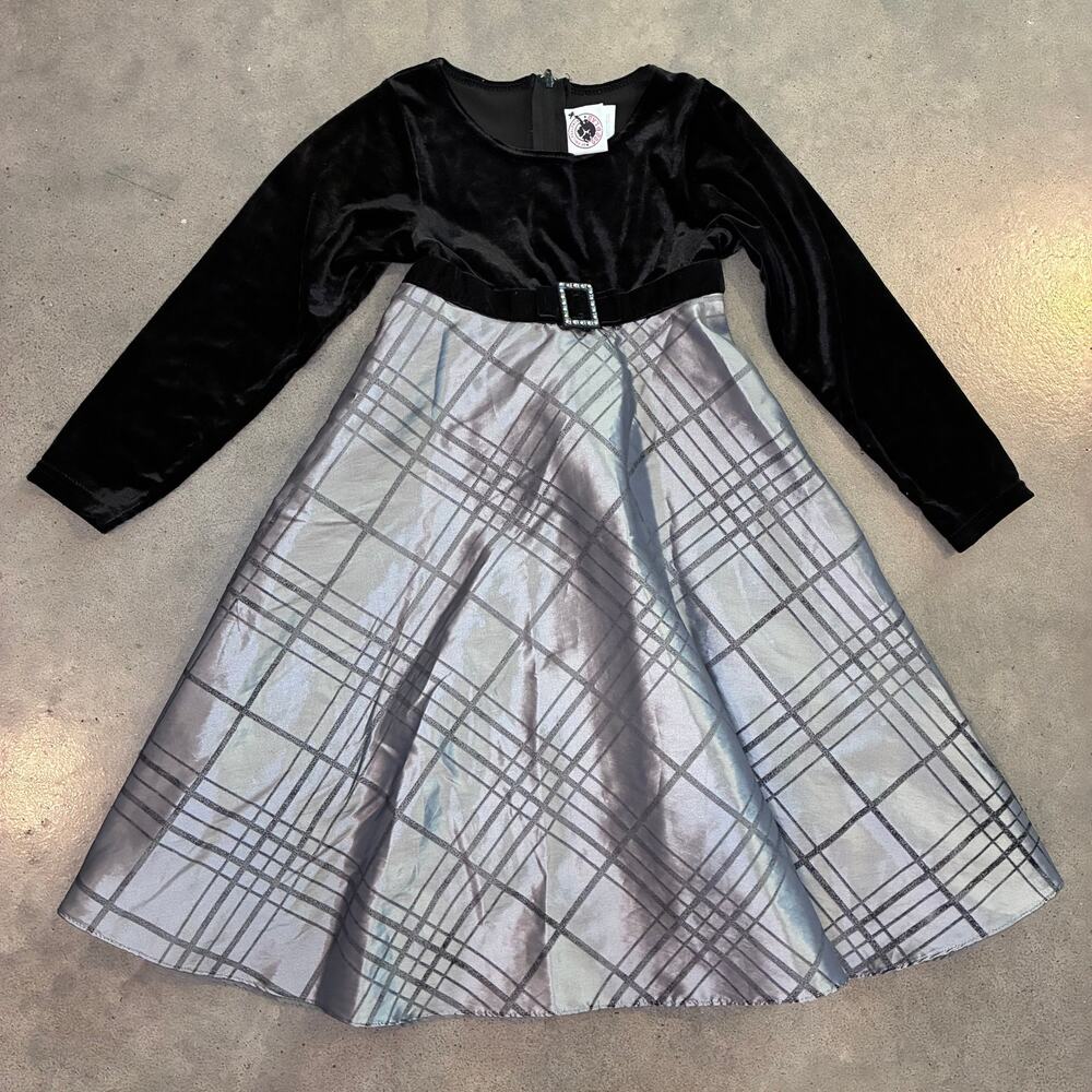 Good Lad of Philadelphia Black velvet silver Gray formal dress Girls 6 holiday